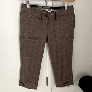 Anthropologie Knickers in pretty, rich brown plaid, with unique button details.